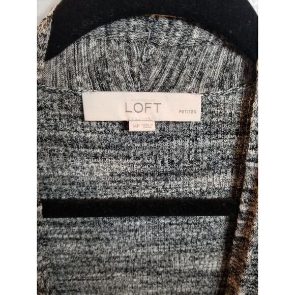 Loft Women's Sz Med‎ Petite Black/White Heathered Ribbed Open front Lightweight - Picture 2 of 9
